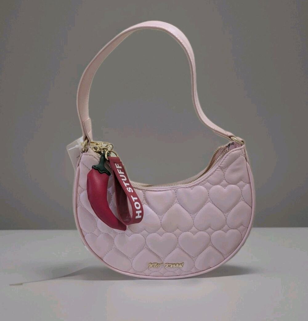 Betsey Johnson Pink Shoulder Handbag Hearts Pepper Hot Stuff Bag Charms XONORTHY